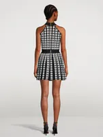 Houndstooth Pleated Mini Dress