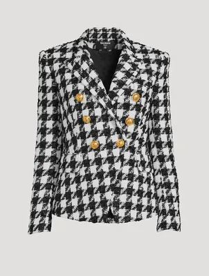 Houndstooth Tweed Double-Breasted Blazer