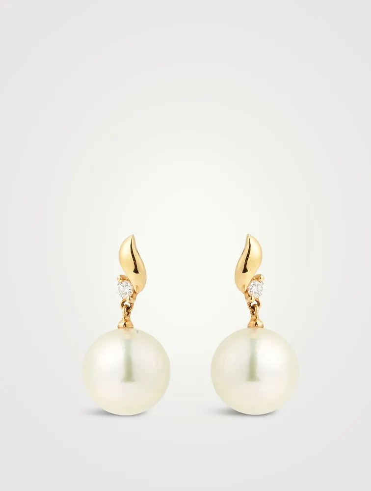 18K Gold South Sea Pearl And Diamond Earrings