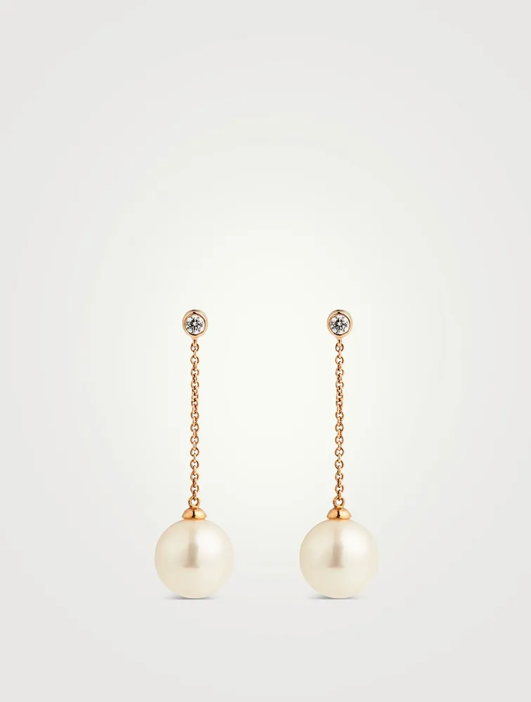 18K Gold Pearl And Diamond Earrings