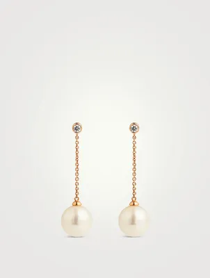 18K Gold Pearl And Diamond Earrings