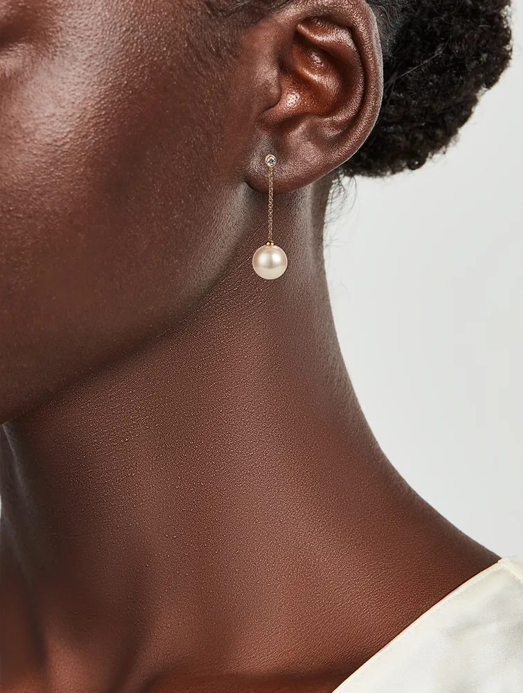 18K Gold Pearl And Diamond Earrings