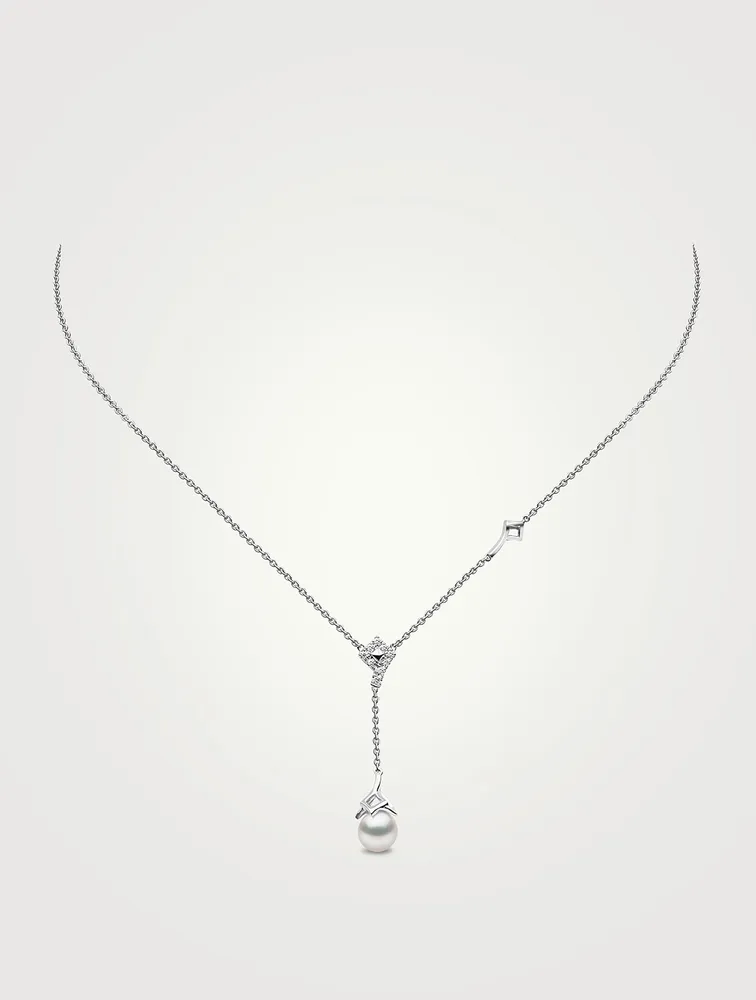 Trend 18K Gold Freshwater Pearl Pendant Necklace With Diamonds