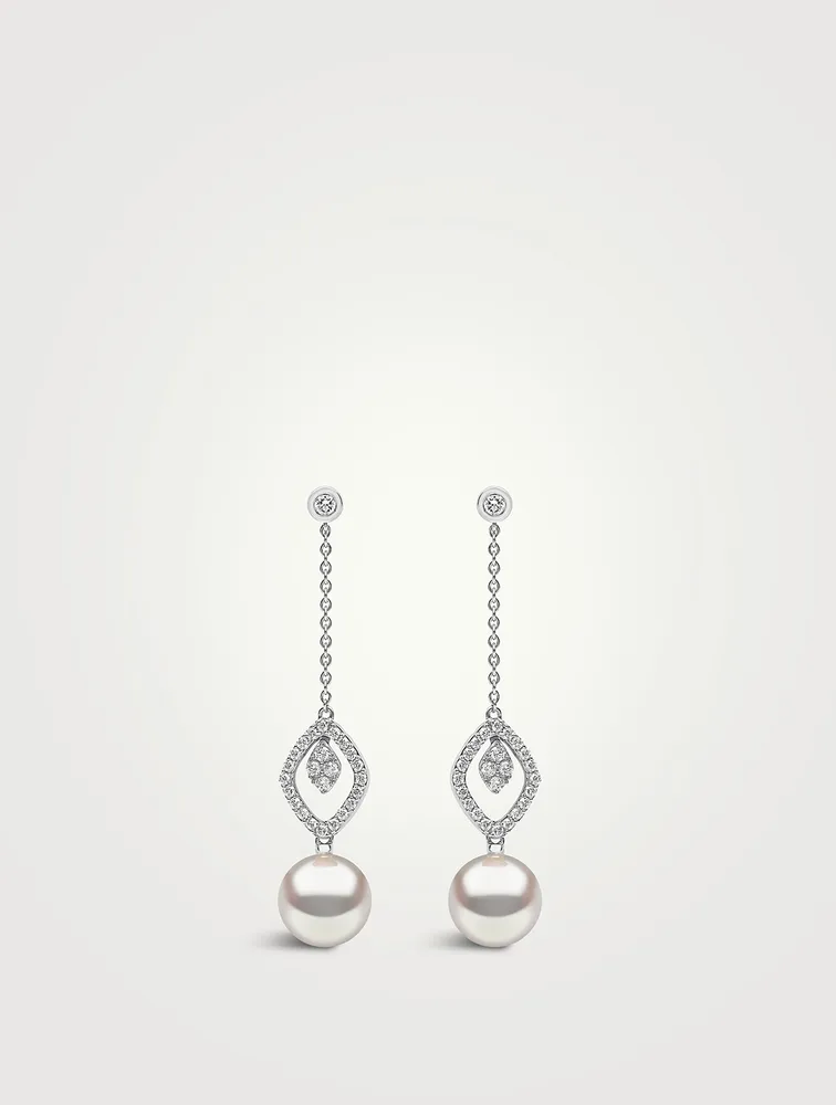 Trend 18K Gold Freshwater Pearl Drop Earrings With Diamonds