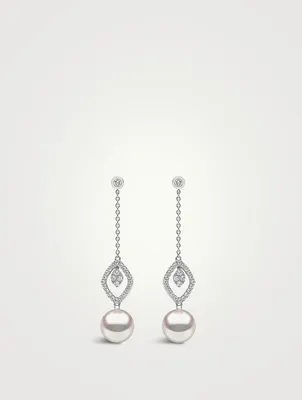 Trend 18K Gold Freshwater Pearl Drop Earrings With Diamonds