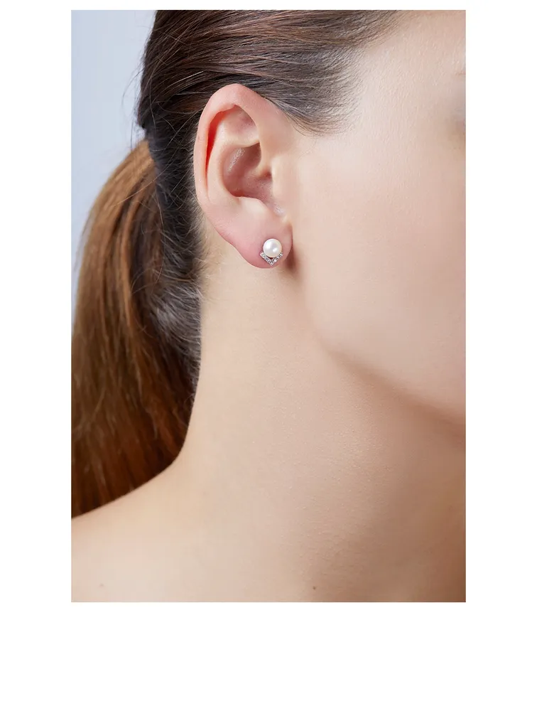Boutons d'oreilles Trend en or blanc 18 ct avec perles d'eau douce et diamants