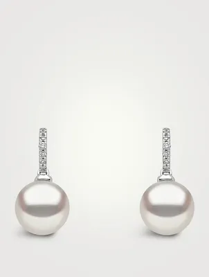 Classic 18K Gold Freshwater Pearl Drop Earrings With Diamonds