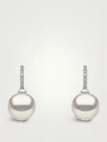 Classic 18K Gold Freshwater Pearl Drop Earrings With Diamonds