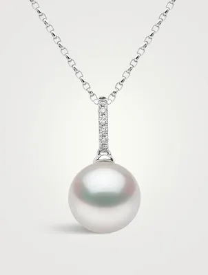 Classic 18K White Gold Freshwater Pearl Pendant Necklace With Diamonds