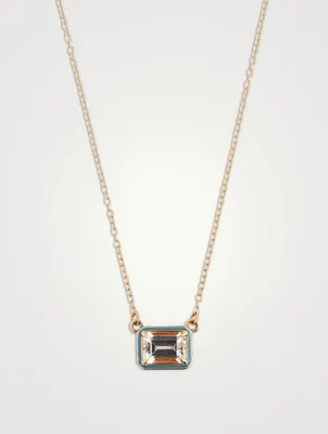 14K Gold Rectangular Cocktail Necklace With White Topaz