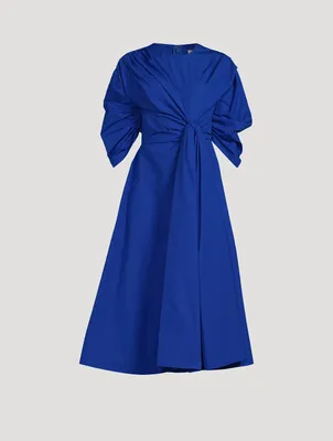Knotted Drape Cotton Poplin Midi Dress