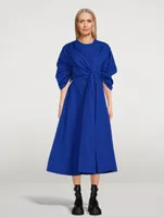 Knotted Drape Cotton Poplin Midi Dress