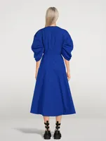 Knotted Drape Cotton Poplin Midi Dress