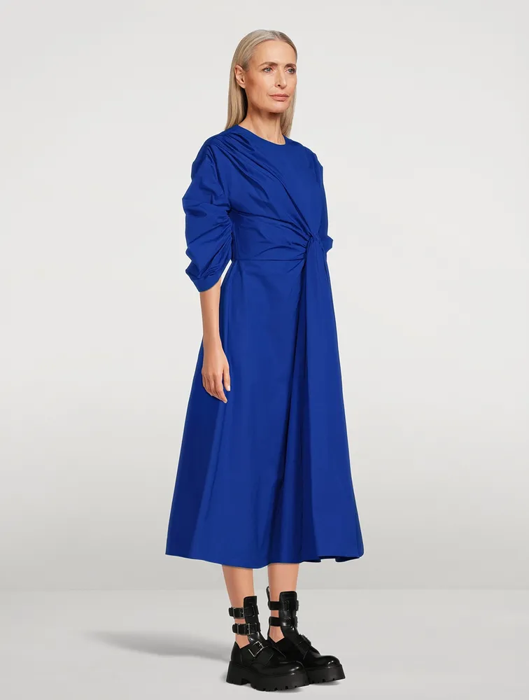 Knotted Drape Cotton Poplin Midi Dress