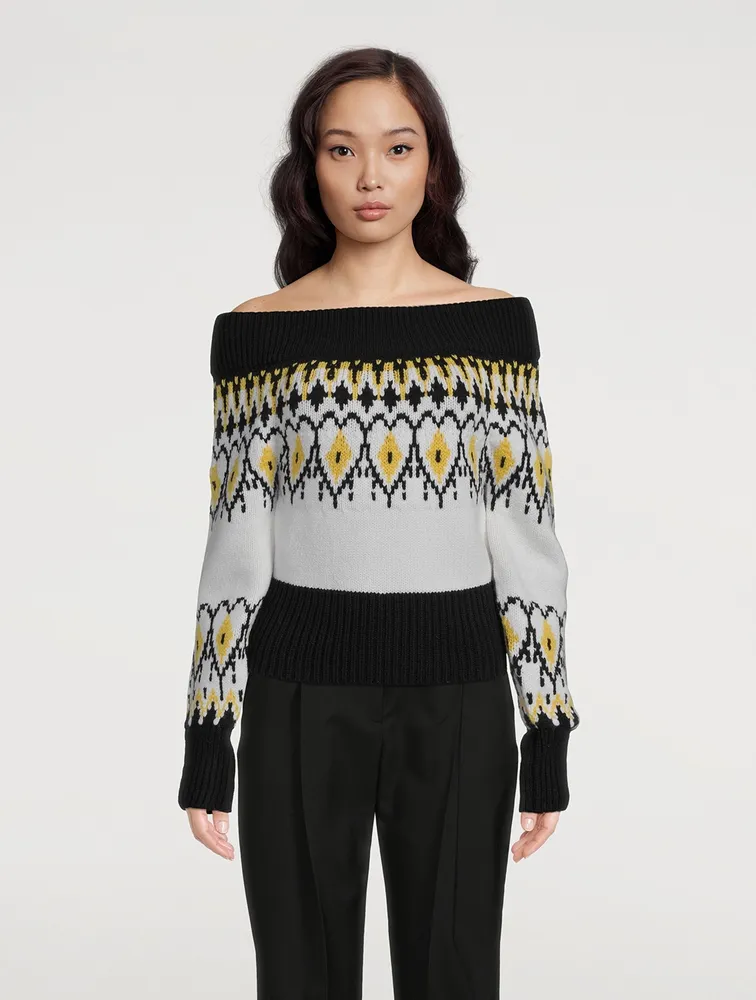 Off-The-Shoulder Wool Fair Isle Sweater