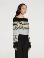 Off-The-Shoulder Wool Fair Isle Sweater