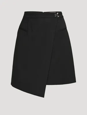 Barathea Drop Hem Wool Mini Skirt