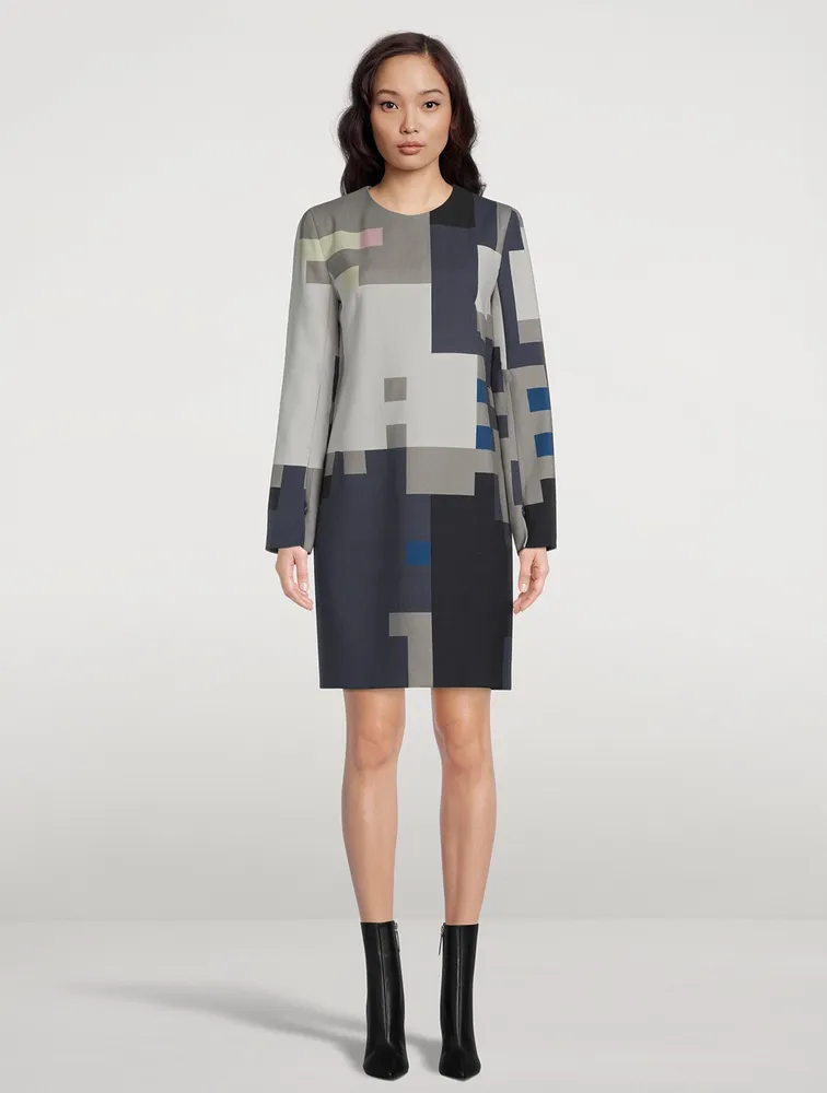 Wool Double Face Sheath Dress Novemberday Print