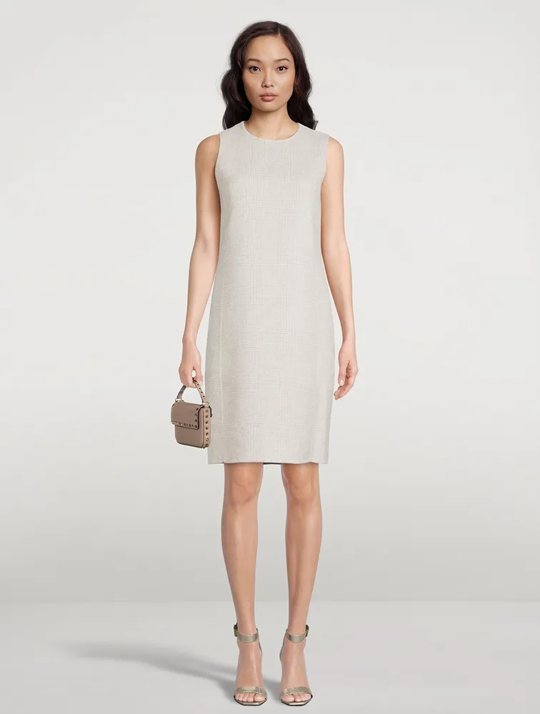 Reversible Cashmere Sleeveless Sheath Dress Check