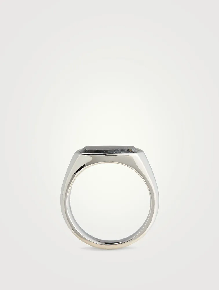 Medium Larvikite Sterling Silver Cushion Ring