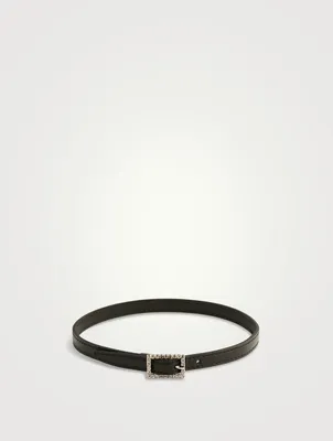 Crystal Buckle Leather Choker Necklace