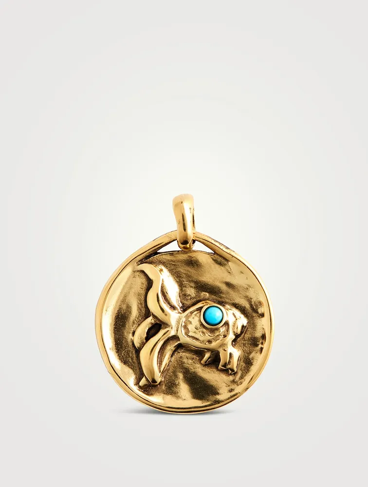 Medium 24K Gold Plated Pisces Charm With Turquoise