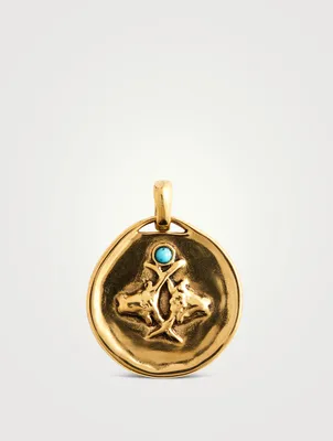 Medium 24K Gold Plated Taurus Charm With Turquoise