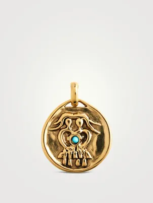 Medium 24K Gold Plated Gemini Charm With Turquoise