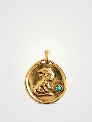 Medium 24K Gold Plated Leo Charm With Turquoise