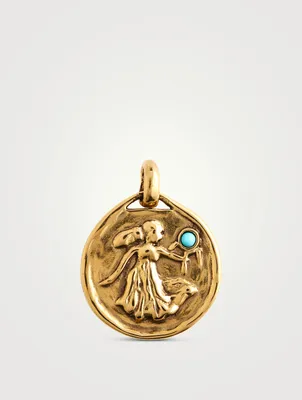 Medium 24K Gold Plated Virgo Charm With Turquoise