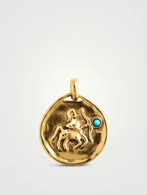 Medium 24K Gold Plated Sagittarius Charm With Turquoise