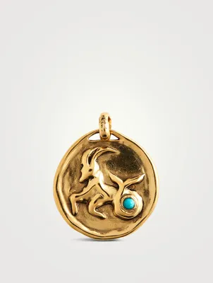 Medium 24K Gold Plated Capricorn Charm With Turquoise