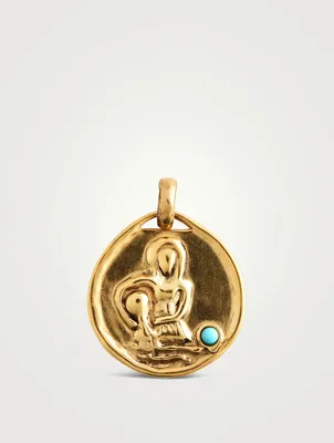 Medium 24K Gold Plated Aquarius Charm With Turquoise