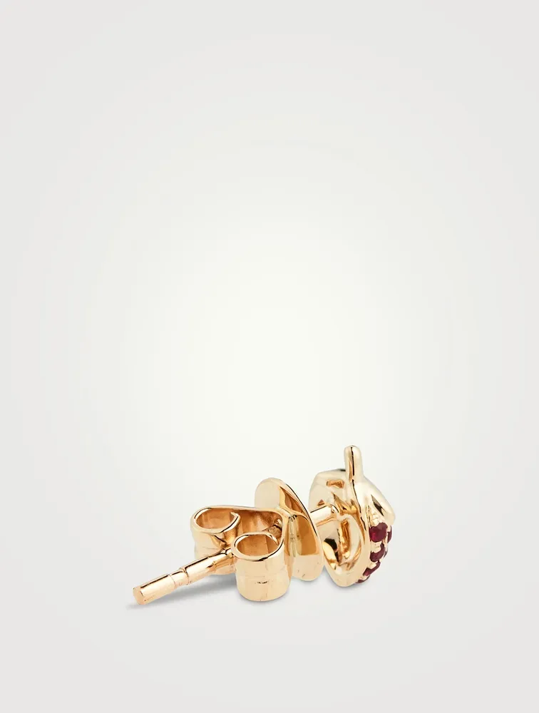 Mini 14K Gold Strawberry Stud Earrings With Rubies