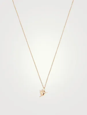 14K Gold Hummingbird Necklace With Diamond