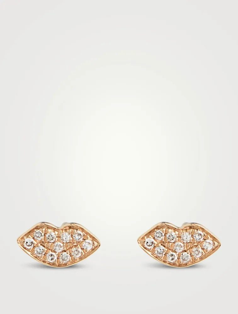 Mini 14K Gold Smooch Stud Earrings With Diamonds