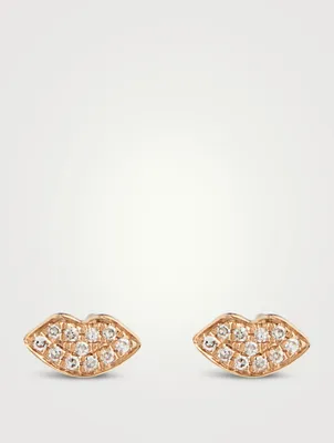 Mini 14K Gold Smooch Stud Earrings With Diamonds