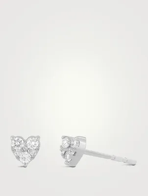 14K Gold Heart Stud Earrings With Diamonds