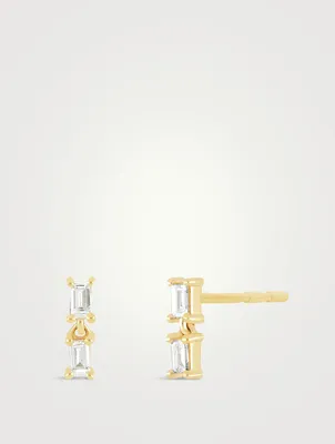 14K Gold Double Baguette Diamond Drop Stud Earrings