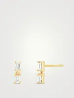 14K Gold Double Baguette Diamond Drop Stud Earrings