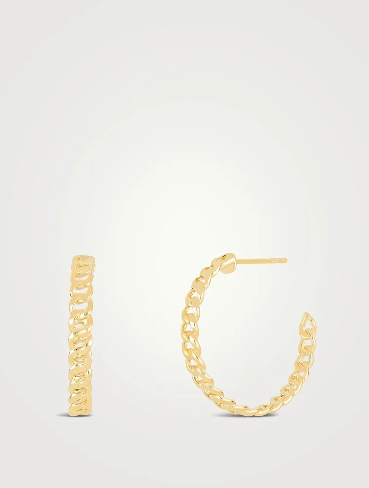 14K Gold Curb Chain Hoop Earrings