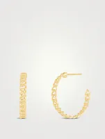 14K Gold Curb Chain Hoop Earrings