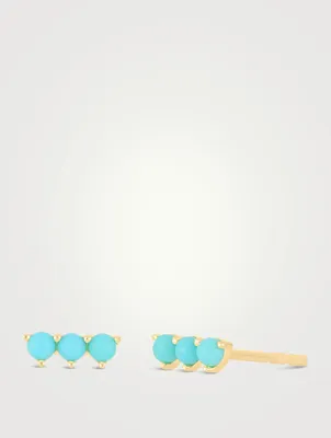 14K Gold Turquoise Prong Bar Stud Earrings
