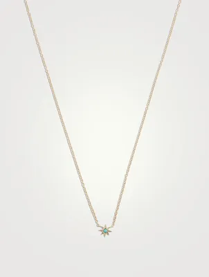14K Gold Starburst Necklace With Turquoise