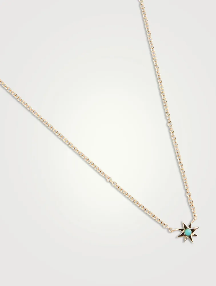 14K Gold Starburst Necklace With Turquoise