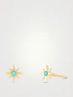 14K Gold Starburst Stud Earrings With Turquoise