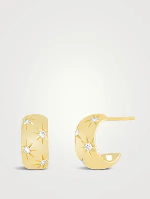 14K Gold Starburst Bubble Huggie Hoop Earrings With Diamonds