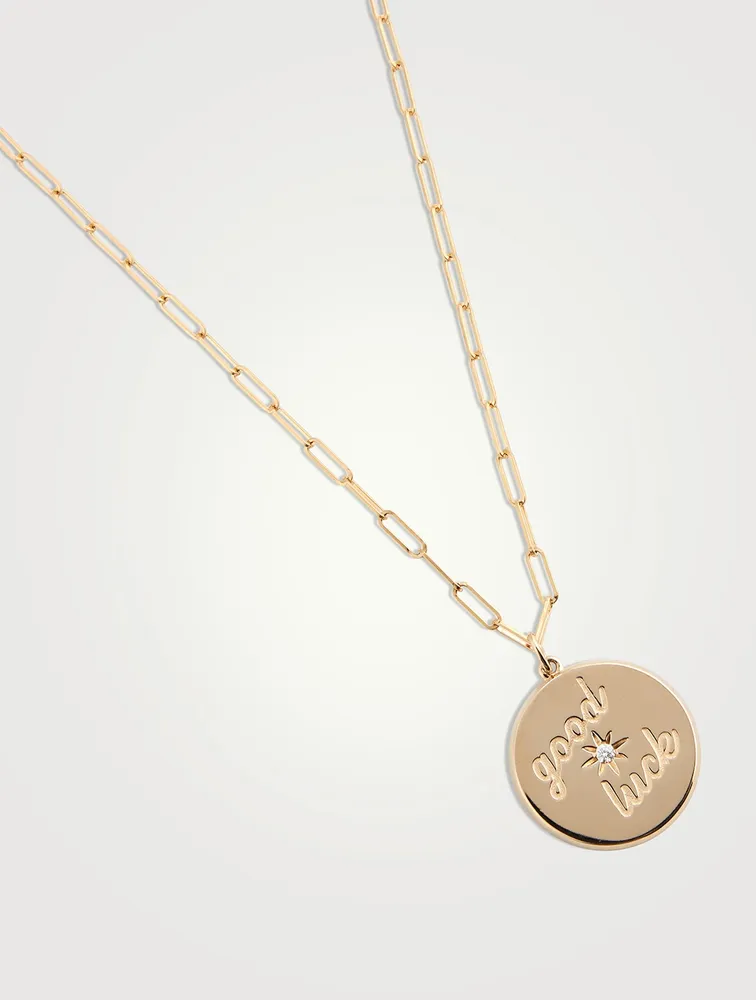 Jumbo 14K Gold Good Luck Necklace With Diamond