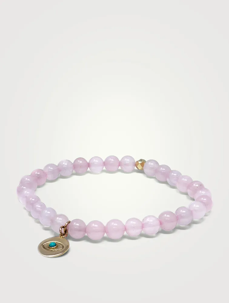 Bohème 14K Gold Turquoise Evil Eye Charm Beaded Rose Quartz Bracelet