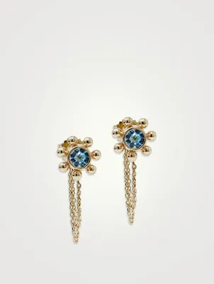 Dew Drop 14K Gold Marine Chain Earrings With Swiss Blue Topaz